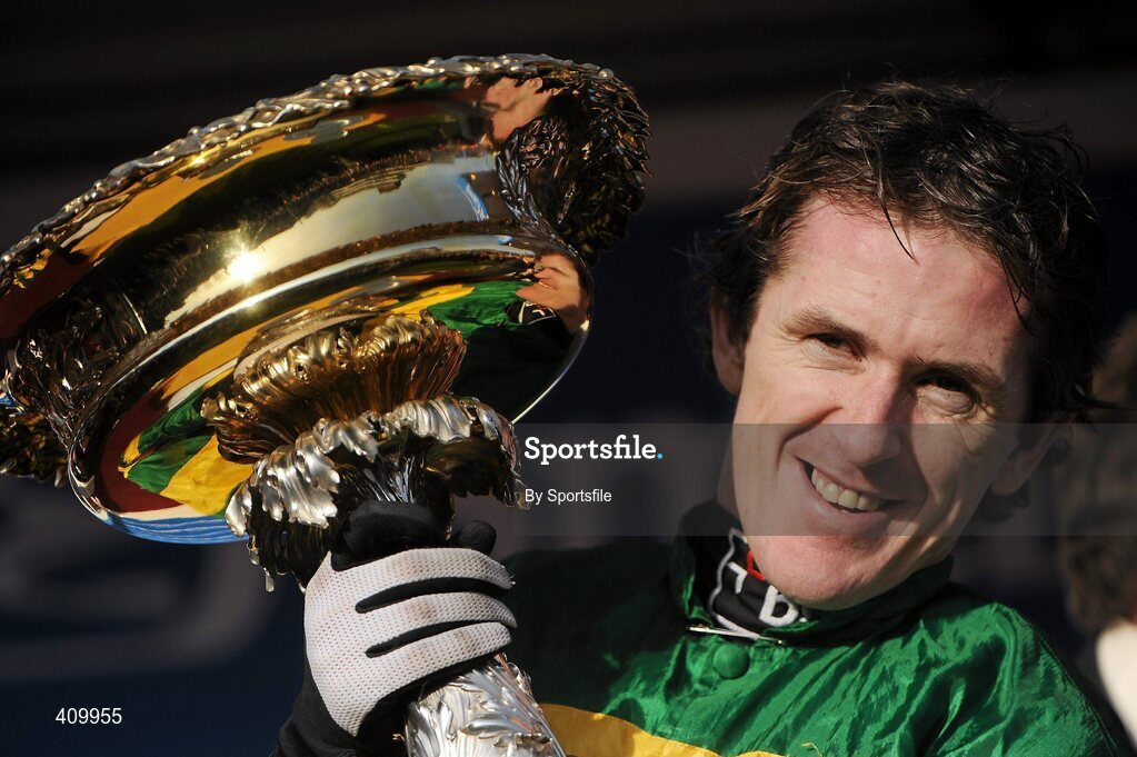 16 March 2010; Jockey Tony McCoy with the Smurfit Kappa Champion Hurdle Challenge Trophy after winning aboard Binocular. Cheltenham Racing Festival - Tuesday. Prestbury Park, Cheltenham, Gloucestershire, England. Photo by Sportsfile