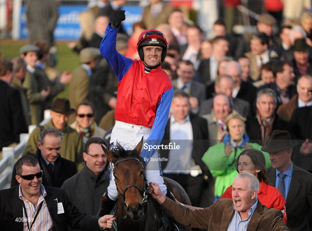 16 March 2010; Quevega, with Ruby Walsh up, after winning the David Nicholson Mares' Hurdle. Cheltenham Racing Festival - Tuesday. Prestbury Park, Cheltenham, Gloucestershire, England. Photo by Sportsfile