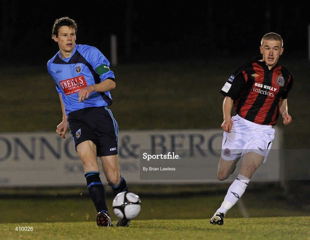 16 March 2010; Evan McMillan, UCD, in action against Paddy Madden, Bohemians. Airtricity League Premier Division, UCD v Bohemians, UCD Bowl, Belfield, Dublin. Picture credit: Brian Lawless / SPORTSFILE