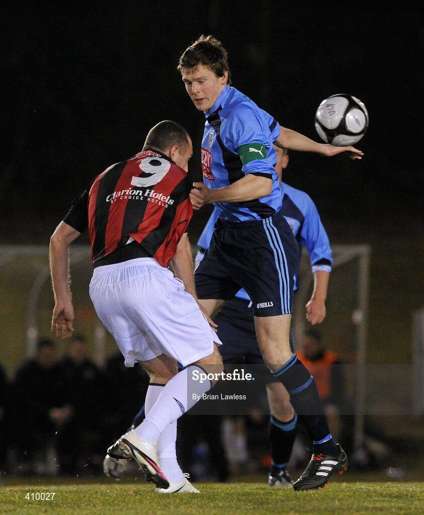 16 March 2010; Evan McMillan, UCD, in action against Mark Quigley, Bohemians. Airtricity League Premier Division, UCD v Bohemians, UCD Bowl, Belfield, Dublin. Picture credit: Brian Lawless / SPORTSFILE