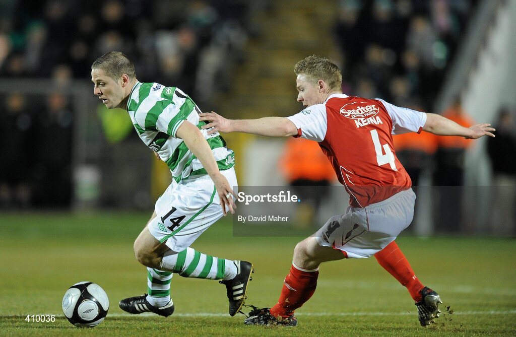 16 March 2010; Graham Barrett, Shamrock Rovers, in action against Conor Kenna, St Patrick's Athletic. Airtricity League Premier Division, Shamrock Rovers v St Patrick's Athletic, Tallaght Stadium, Tallaght, Dublin. Picture credit: David Maher / SPORTSFILE