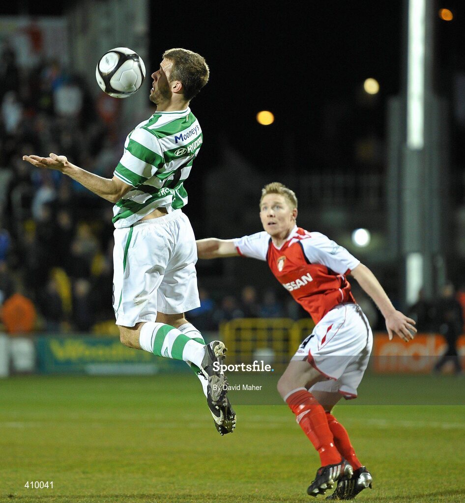 16 March 2010; James Chambers, Shamrock Rovers, in action against Conor Kenna, St Patrick's Athletic. Airtricity League Premier Division, Shamrock Rovers v St Patrick's Athletic, Tallaght Stadium, Tallaght, Dublin. Picture credit: David Maher / SPORTSFILE