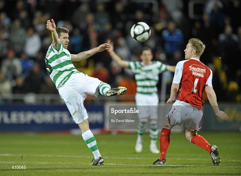 16 March 2010; James Chambers, Shamrock Rovers, in action against Conor Kenna, St Patrick's Athletic. Airtricity League Premier Division, Shamrock Rovers v St Patrick's Athletic, Tallaght Stadium, Tallaght, Dublin. Picture credit: David Maher / SPORTSFILE