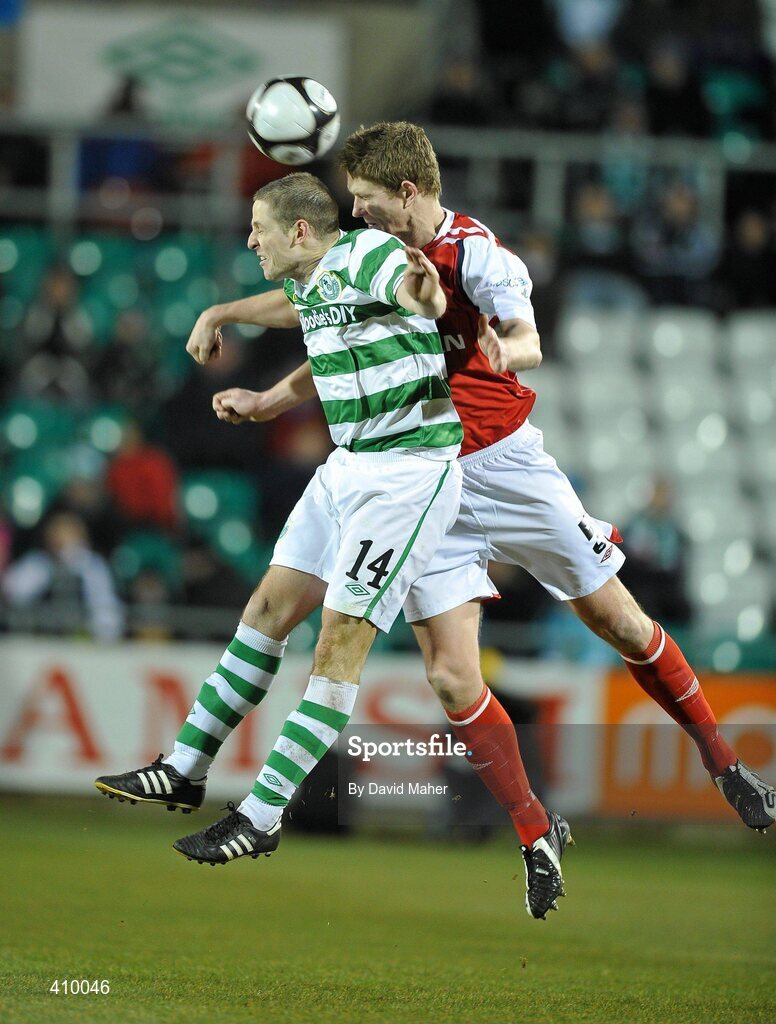 16 March 2010; Graham Barrett, Shamrock Rovers, in action against Shane Guthrie, St Patrick's Athletic. Airtricity League Premier Division, Shamrock Rovers v St Patrick's Athletic, Tallaght Stadium, Tallaght, Dublin. Picture credit: David Maher / SPORTSFILE