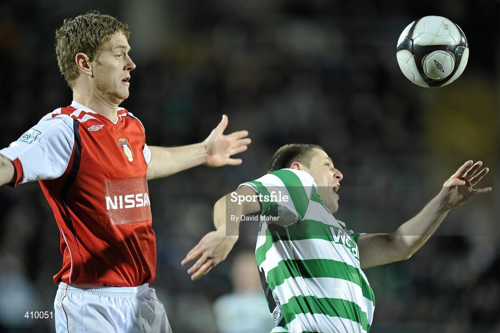16 March 2010; Graham Barrett, Shamrock Rovers, in action against Shane Guthrie, St Patrick's Athletic. Airtricity League Premier Division, Shamrock Rovers v St Patrick's Athletic, Tallaght Stadium, Tallaght, Dublin. Picture credit: David Maher / SPORTSFILE