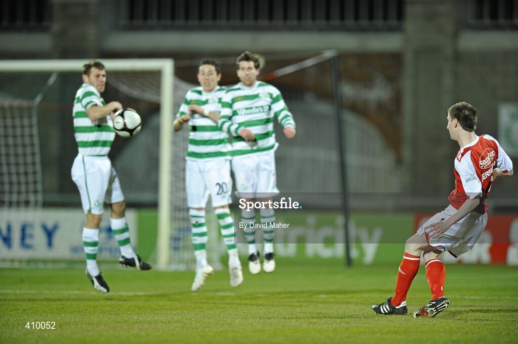 16 March 2010; Ian Birmingham, St Patrick's Athletic, shoots a free kick over the Shamrock Rovers wall to score his side's first goal. Airtricity League Premier Division, Shamrock Rovers v St Patrick's Athletic, Tallaght Stadium, Tallaght, Dublin. Picture credit: David Maher / SPORTSFILE