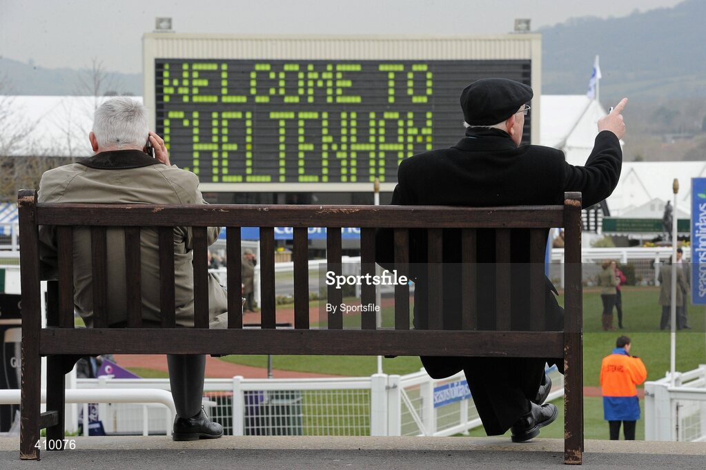 17 March 2010; Two punters look over the parade ring ahead of the second day of the 2010 Cheltenham Racing Festival. Prestbury Park, Cheltenham, Gloucestershire, England. Photo by Sportsfile