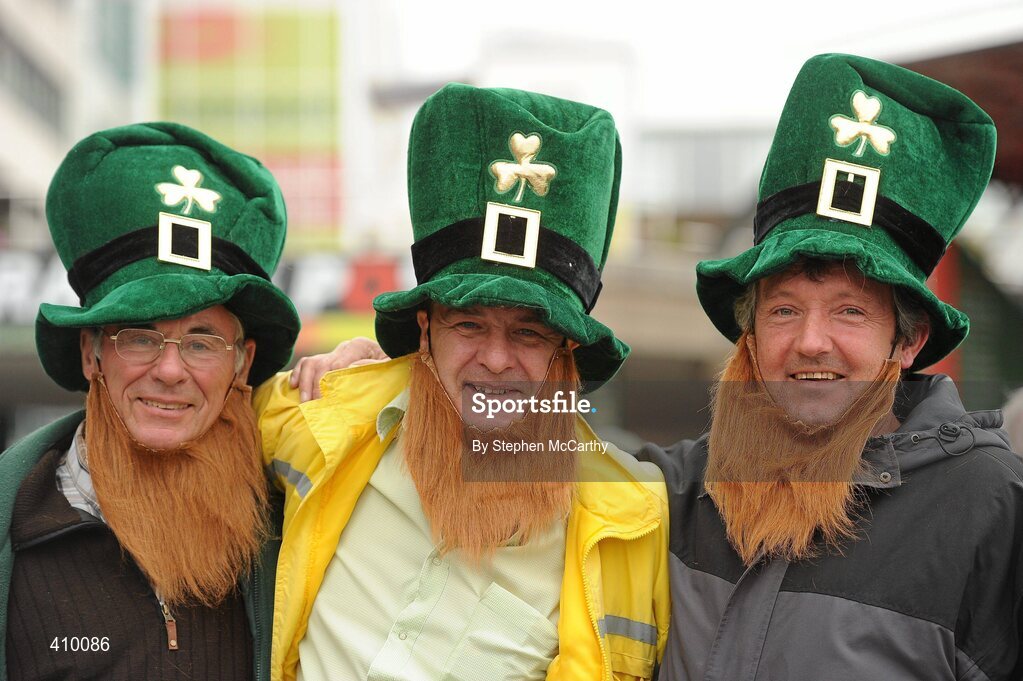 17 March 2010; Irish punters, from left, Tony and Kevin Ramsdale with Peter May, from Carrigaline, Co. Cork, ahead of the second day of the Cheltenham Racing Festival. Cheltenham Racing Festival - Wednesday. Prestbury Park, Cheltenham, Gloucestershire, England. Picture credit: Stephen McCarthy / SPORTSFILE