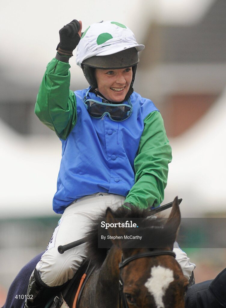 17 March 2010; Jockey Katie Walsh, onboard Poker de Sivola, celebrates after winning the 140th Year Of The National Hunt Chase Challenge Cup. Cheltenham Racing Festival - Wednesday. Prestbury Park, Cheltenham, Gloucestershire, England. Picture credit: Stephen McCarthy / SPORTSFILE