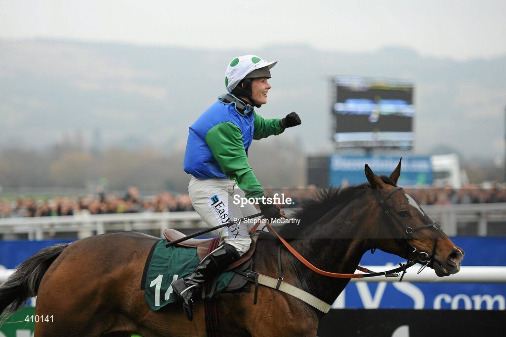 17 March 2010; Jockey Katie Walsh, onboard Poker de Sivola, celebrates winning the 140th Year Of The National Hunt Chase Challenge Cup. Cheltenham Racing Festival - Wednesday. Prestbury Park, Cheltenham, Gloucestershire, England. Picture credit: Stephen McCarthy / SPORTSFILE