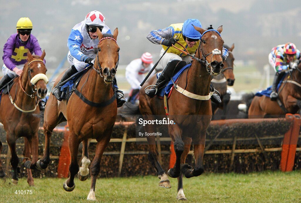 17 March 2010; Peddlers Cross, right, with Jason Maguire up, on their way to winning the Neptune Investment Management Novices' Hurdle ahead of Reve de Sivola, with Daryl Jacob up. Cheltenham Racing Festival - Wednesday. Prestbury Park, Cheltenham, Gloucestershire, England. Photo by Sportsfile