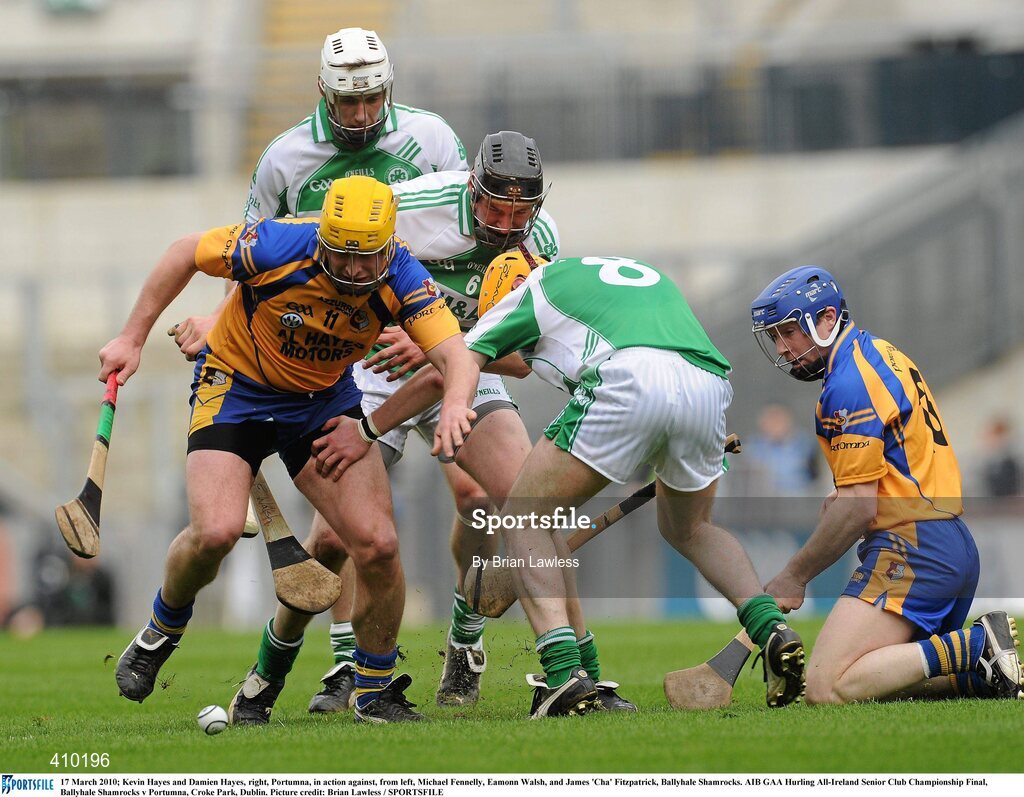 17 March 2010; Kevin Hayes and Damien Hayes, right, Portumna, in action against, from left, Michael Fennelly, Eamonn Walsh, and James 'Cha' Fitzpatrick, Ballyhale Shamrocks. AIB GAA Hurling All-Ireland Senior Club Championship Final, Ballyhale Shamrocks v Portumna, Croke Park, Dublin. Picture credit: Brian Lawless / SPORTSFILE