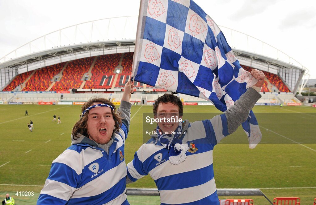 17 March 2010; Rockwell College supporters Dave Magee, left, and Nicky Purcell show their support before the game. Munster Schools Senior Cup Final, Rockwell College v PBC, Thomond Park, Limerick. Picture credit: Diarmuid Greene / SPORTSFILE