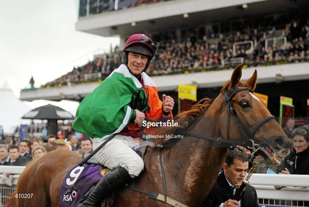 17 March 2010; Jockey Davy Russell, onboard Weapon's Amnesty, celebrates winning the RSA Chase. Cheltenham Racing Festival - Wednesday. Prestbury Park, Cheltenham, Gloucestershire, England. Picture credit: Stephen McCarthy / SPORTSFILE