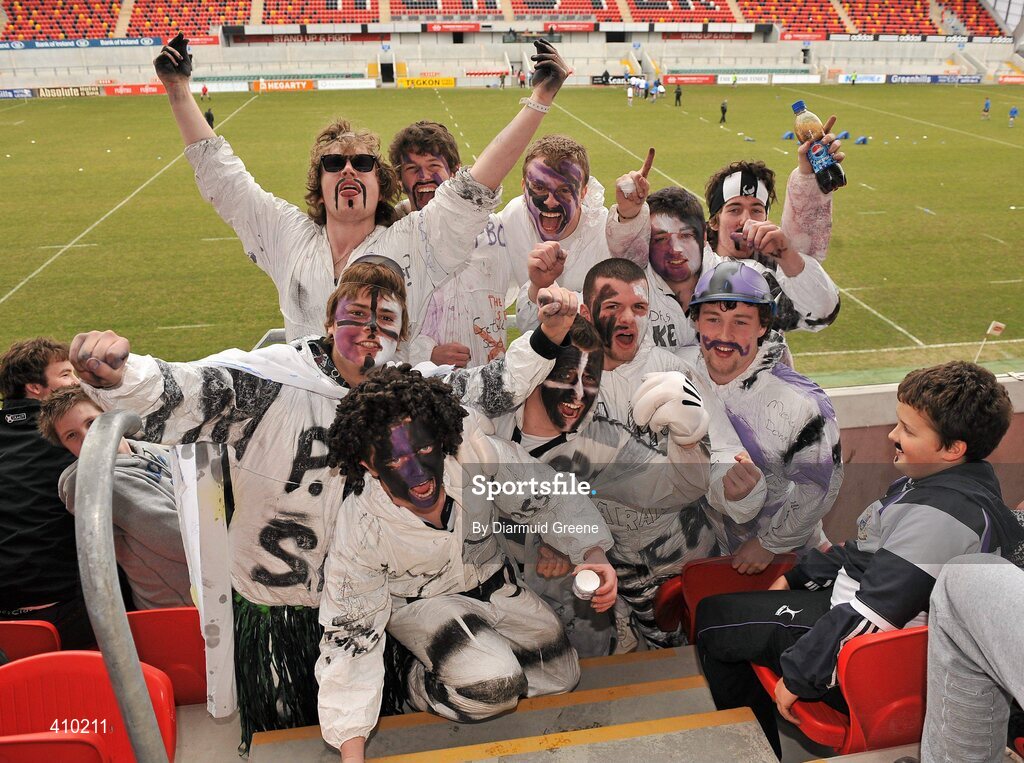 17 March 2010; PBC supporters cheer on their team before the game. Munster Schools Senior Cup Final, Rockwell College v PBC, Thomond Park, Limerick. Picture credit: Diarmuid Greene / SPORTSFILE