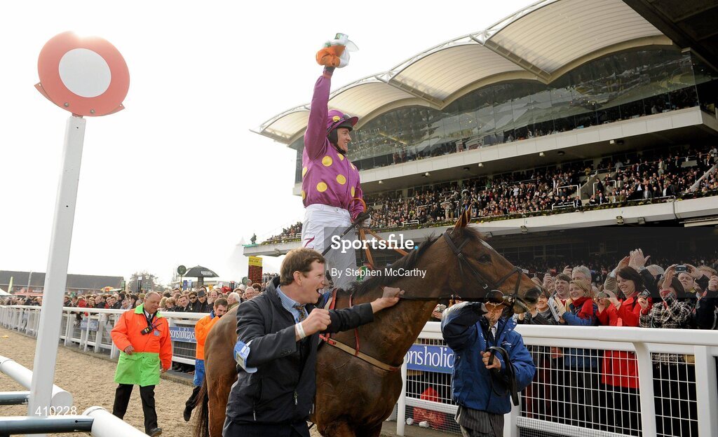 17 March 2010; Jockey Barry Geraghty, onboard Big Zeb, celebrates after winning the Seasons Holidays Queen Mother Champion Chase. Cheltenham Racing Festival - Wednesday. Prestbury Park, Cheltenham, Gloucestershire, England. Picture credit: Stephen McCarthy / SPORTSFILE