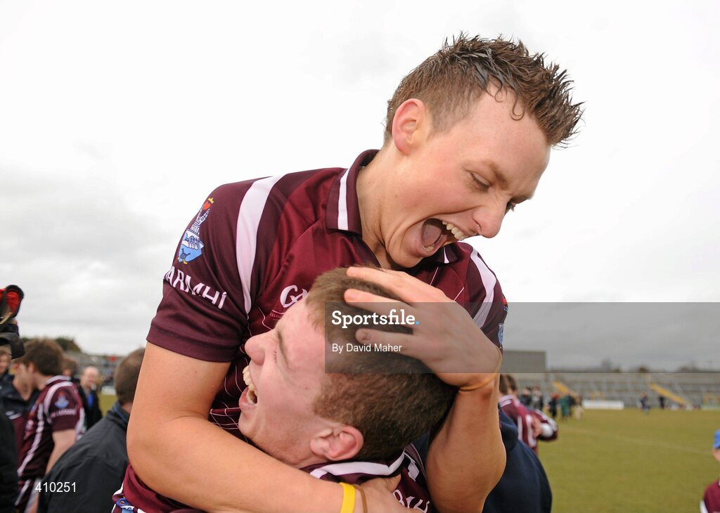 17 March 2010; Tommy McDaniel, top, Westmeath, celebrates with his team-mate Ger Egan after victory over Laois. Cadbury Leinster GAA Football Under 21 Semi-Final, Westmeath v Laois, Cusack Park, Mullingar, Co. Westmeath. Picture credit: David Maher / SPORTSFILE