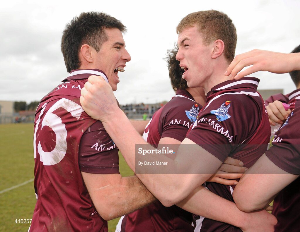 17 March 2010; James Durkan, left, Westmeath, celebrates with his team-mate Ger Egan after victory over Laois. Cadbury Leinster GAA Football Under 21 Semi-Final, Westmeath v Laois, Cusack Park, Mullingar, Co. Westmeath. Picture credit: David Maher / SPORTSFILE