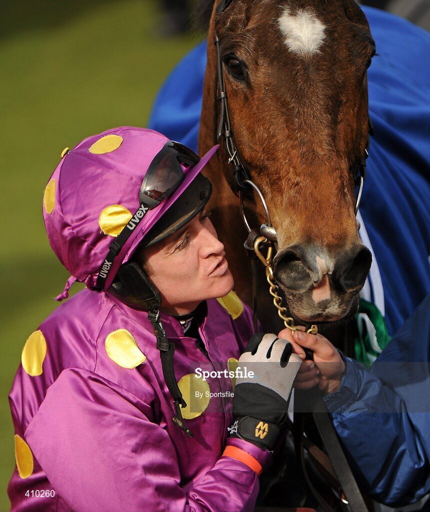 17 March 2010; Jockey Barry Geraghty kisses Big Zeb after winning the Seasons Holidays Queen Mother Champion Chase. Cheltenham Racing Festival - Wednesday. Prestbury Park, Cheltenham, Gloucestershire, England. Photo by Sportsfile