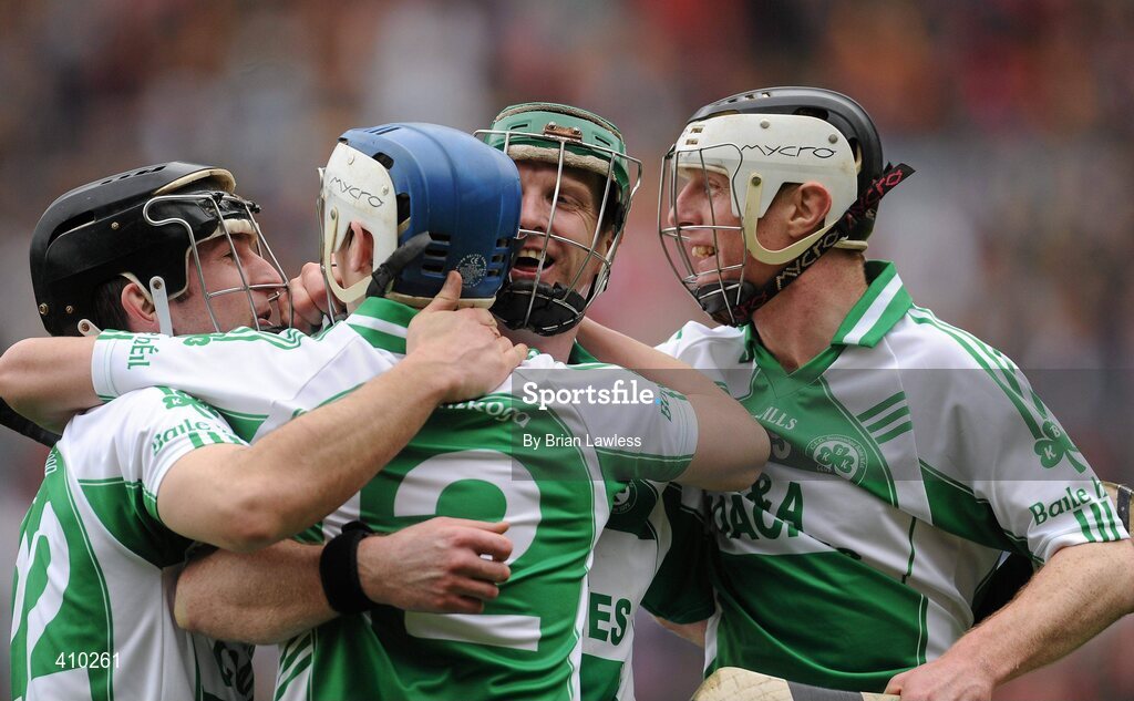 17 March 2010; Ballyhale Shamrocks players, from left, David Hoyne, TJ Reid, Henry Shefflin, and Mark Aylward, celebrate after the match. AIB GAA Hurling All-Ireland Senior Club Championship Final, Ballyhale Shamrocks v Portumna, Croke Park, Dublin. Picture credit: Brian Lawless / SPORTSFILE