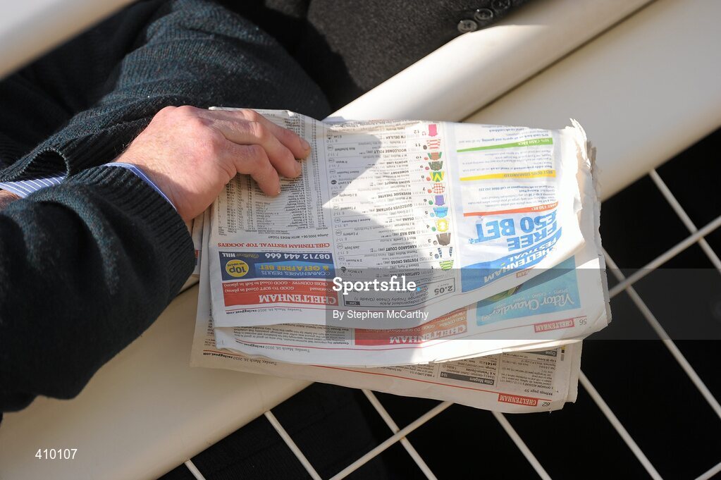 16 March 2010; A general view of a punter holding a newspaper during the opening day. Cheltenham Racing Festival - Tuesday. Prestbury Park, Cheltenham, Gloucestershire, England. Picture credit: Stephen McCarthy / SPORTSFILE