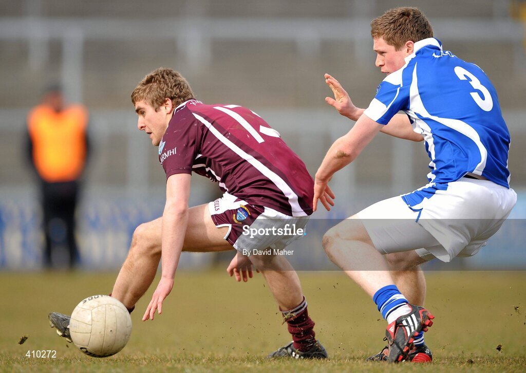 17 March 2010; Ian Coffey, Westmeath, in action against Joe Mulhare, Laois. Cadbury Leinster GAA Football Under 21 Semi-Final, Westmeath v Laois, Cusack Park, Mullingar, Co. Westmeath. Picture credit: David Maher / SPORTSFILE