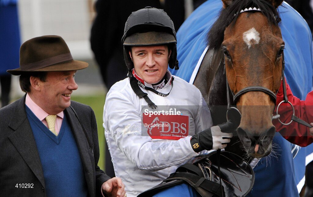 17 March 2010; Spirit River, with jockey Barry Geraghty and trainer Nicky Henderson after winning the Coral Cup. Cheltenham Racing Festival - Wednesday. Prestbury Park, Cheltenham, Gloucestershire, England. Photo by Sportsfile