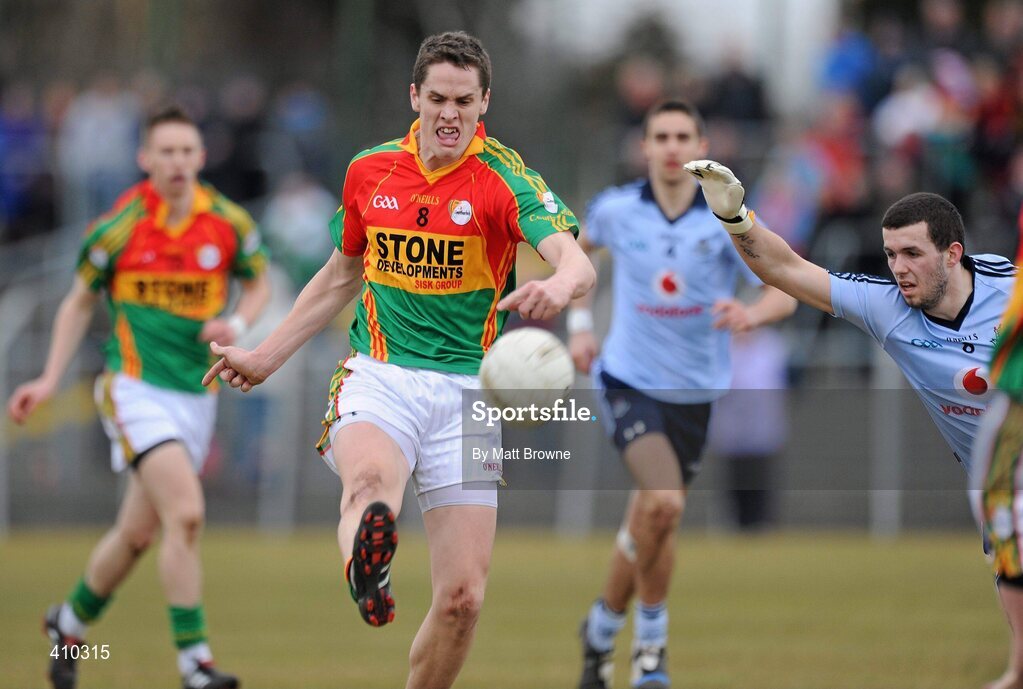 17 March 2010; Brendan Murphy, Carlow, in action against Cian Mullins, Dublin. Cadbury Leinster GAA Football Under 21 Semi-Final, Carlow v Dublin, Dr Cullen Park, Carlow. Picture credit: Matt Browne / SPORTSFILE