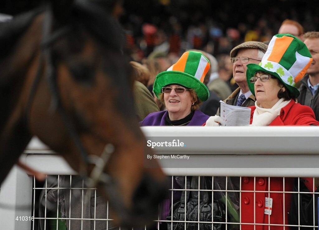 17 March 2010; Punters Christine Boland, from Portumna, Co. Galway, left, and Kitty Flaherty, from Duleek, Co. Meath, examine the horses following the Coral Cup. Cheltenham Racing Festival - Wednesday. Prestbury Park, Cheltenham, Gloucestershire, England. Picture credit: Stephen McCarthy / SPORTSFILE