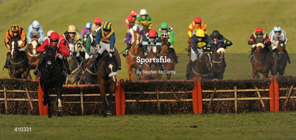 17 March 2010; Sanctuaire, with Ruby Walsh up, left, jumps the last on their way to winning the Fred Winter Juvenile Novices' Handicap Hurdle. Cheltenham Racing Festival - Wednesday. Prestbury Park, Cheltenham, Gloucestershire, England. Picture credit: Stephen McCarthy / SPORTSFILE