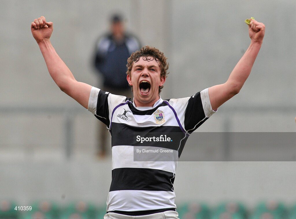 17 March 2010; PBC joint captain David O'Mahony celebrates at the final whistle after victory over Rockwell College. Munster Schools Senior Cup Final, Rockwell College v PBC, Thomond Park, Limerick. Picture credit: Diarmuid Greene / SPORTSFILE