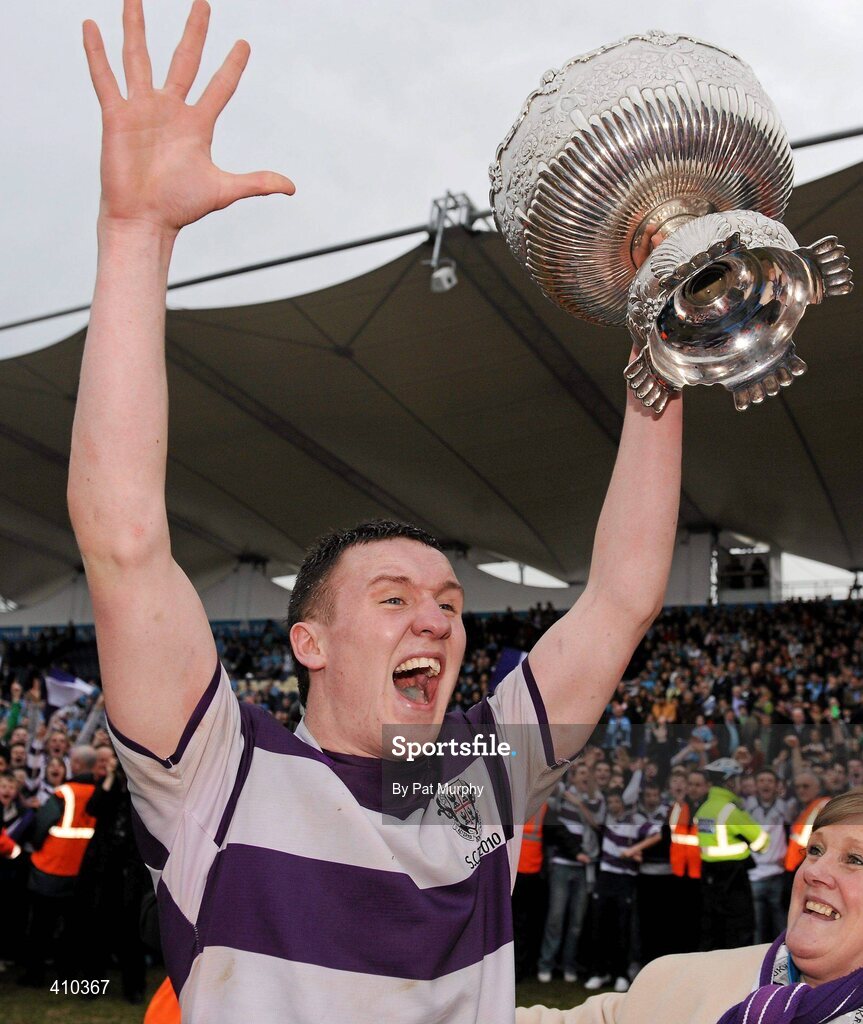 17 March 2010; Clongowes Wood College SJ captain Robert Hynes lifts the cup. Leinster Schools Senior Cup Final, Clongowes Wood College SJ v St. Michael's College. RDS, Ballsbridge, Dublin. Picture credit: Pat Murphy / SPORTSFILE