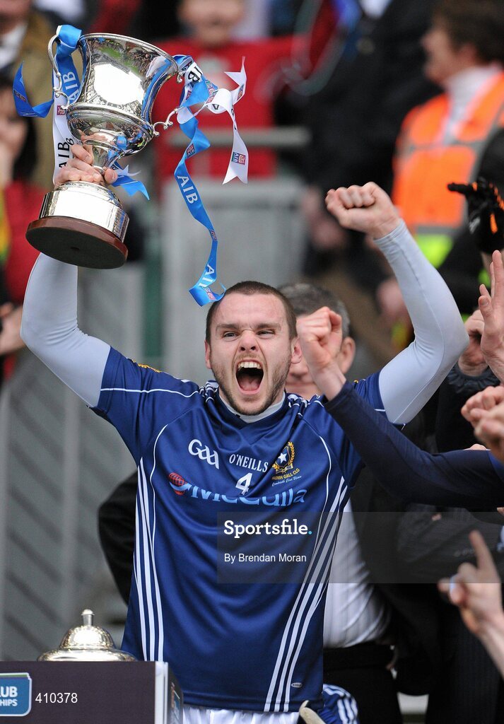 17 March 2010; St Gall's captain Colin Brady lifts the Andy Merrigan cup after the game. AIB GAA Football All-Ireland Senior Club Championship Final, Kilmurry Ibrickane v St Gall's, Croke Park, Dublin. Picture credit: Brendan Moran / SPORTSFILE