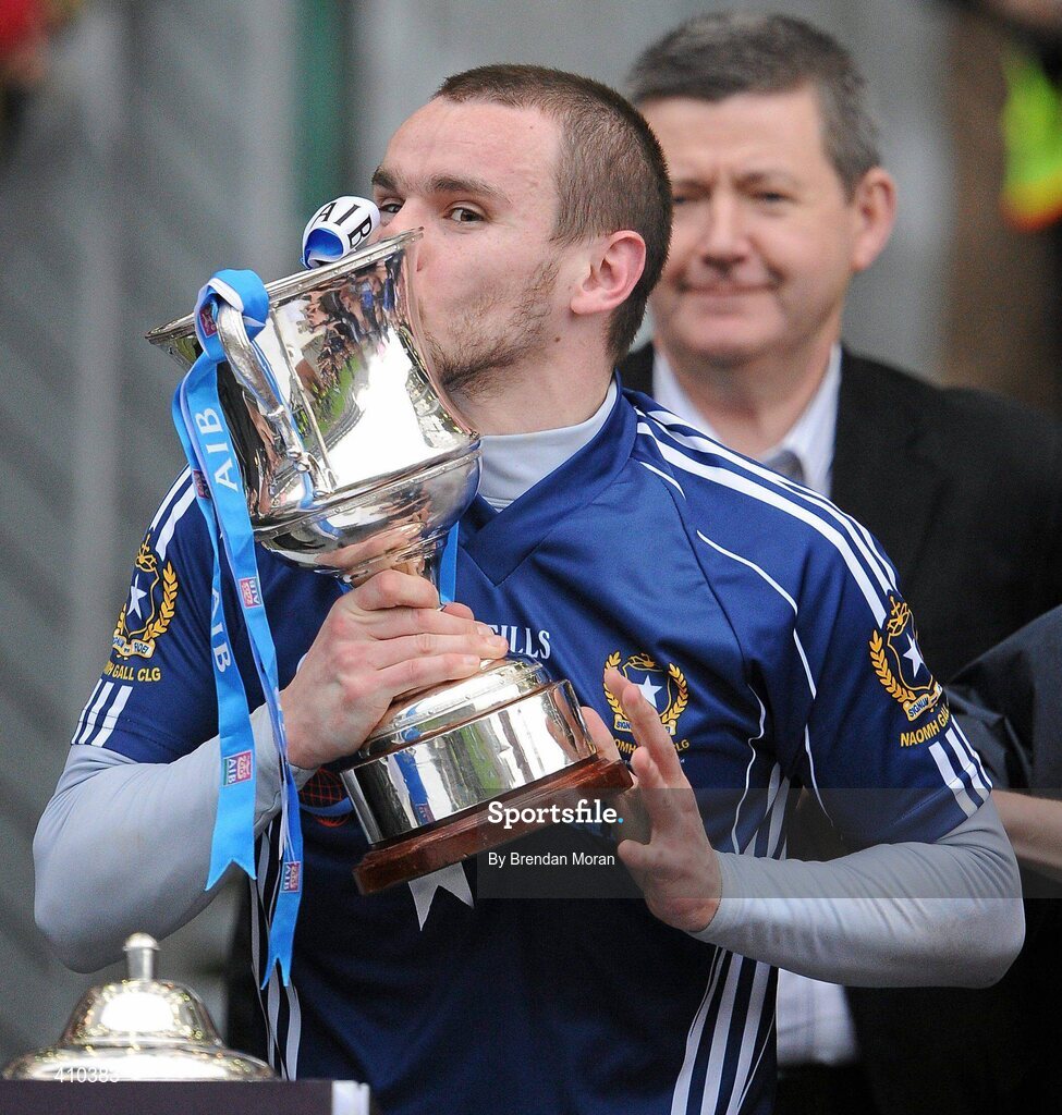 17 March 2010; St Gall's captain Colin Brady kisses the Andy Merrigan cup after the game. AIB GAA Football All-Ireland Senior Club Championship Final, Kilmurry Ibrickane v St Gall's, Croke Park, Dublin. Picture credit: Brendan Moran / SPORTSFILE