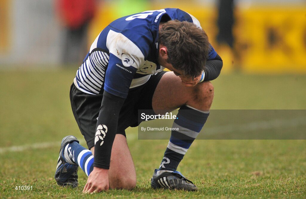 17 March 2010; A dejected JJ Hanrahan, Rockwell College, at the final whistle. Munster Schools Senior Cup Final, Rockwell College v PBC, Thomond Park, Limerick. Picture credit: Diarmuid Greene / SPORTSFILE