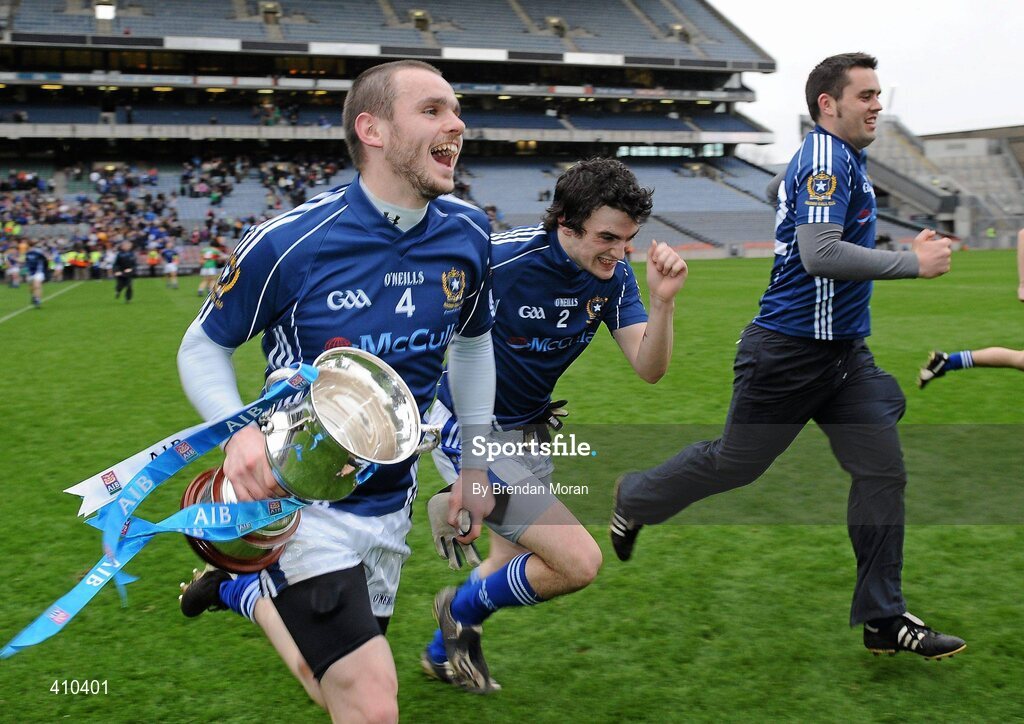 17 March 2010; St Gall's captain Colin Brady runs with the Andy Merrigan cup to the St Gall's supporters in the Cusack Stand after the game. AIB GAA Football All-Ireland Senior Club Championship Final, Kilmurry Ibrickane v St Gall's, Croke Park, Dublin. Picture credit: Brendan Moran / SPORTSFILE
