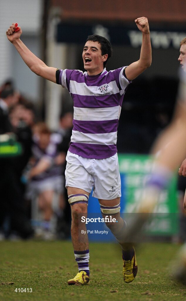 17 March 2010; Jordan Coughlan, Clongowes Wood College SJ, celebrates at the final whistle. Leinster Schools Senior Cup Final, Clongowes Wood College SJ v St. Michael's College. RDS, Ballsbridge, Dublin. Picture credit: Pat Murphy / SPORTSFILE