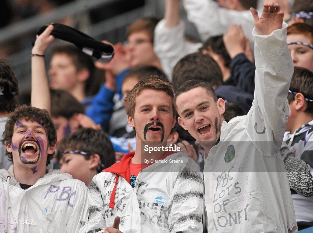 17 March 2010; PBC supporters cheer on their side during the game. Munster Schools Senior Cup Final, Rockwell College v PBC, Thomond Park, Limerick. Picture credit: Diarmuid Greene / SPORTSFILE
