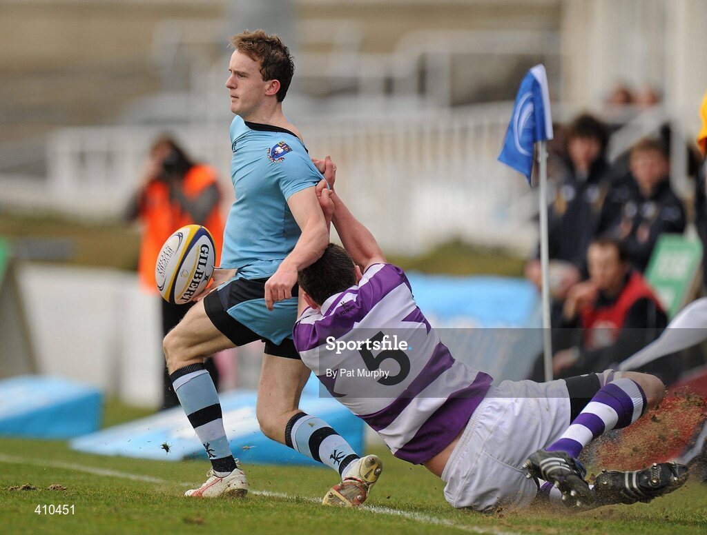 17 March 2010; Mark Corballis, St. Michael's College, in action against Robert Hynes, Clongowes Wood College SJ. Leinster Schools Senior Cup Final, Clongowes Wood College SJ v St. Michael's College. RDS, Ballsbridge, Dublin. Picture credit: Pat Murphy / SPORTSFILE