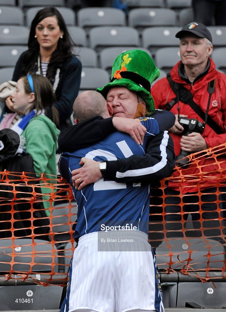 17 March 2010; A supporter congratulates Ciaran Gallagher, St. Gall's, after the win. AIB GAA Football All-Ireland Senior Club Championship Final, Kilmurry Ibrickane v St Gall's, Croke Park, Dublin. Picture credit: Brian Lawless / SPORTSFILE