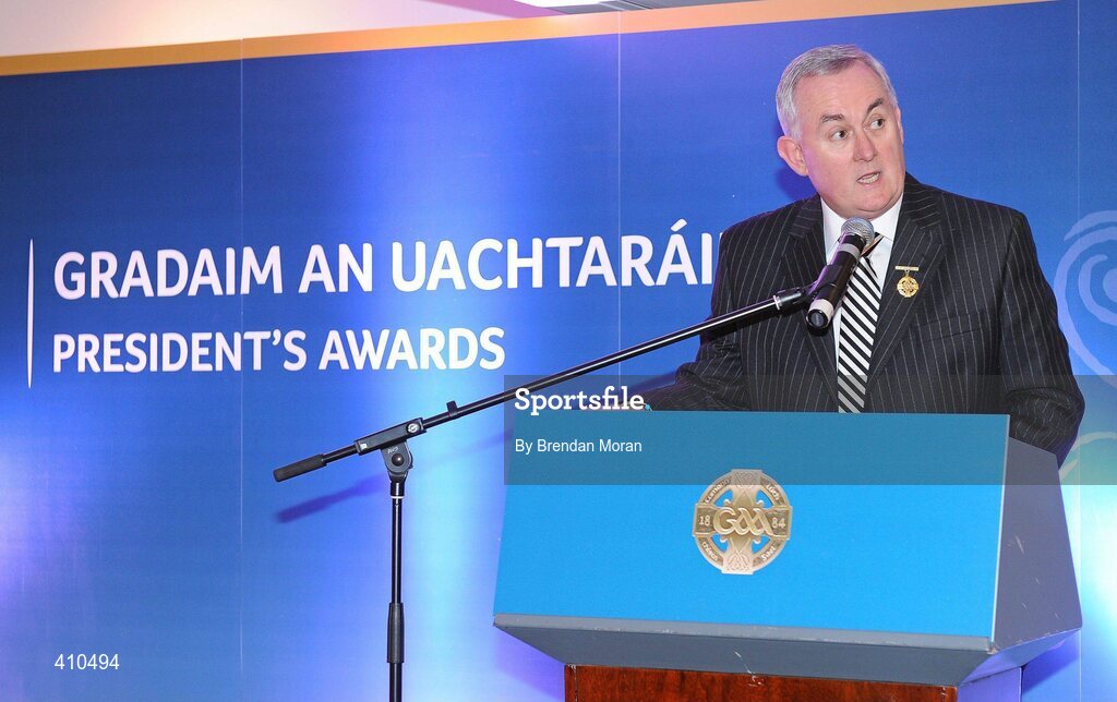 16 March 2009; Uachtarán CLG Criostóir Ó Cuana speaking at the awards. GAA President’s Awards 2010, Croke Park, Dublin. Picture credit: Brendan Moran / SPORTSFILE
