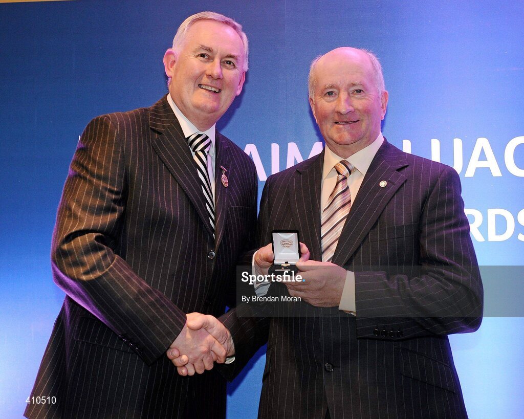 16 March 2009; Jarlath Connolly, Milltown GAA Club, Co. Galway, is presented with a GAA President's Award by Uachtarán CLG Criostóir Ó Cuana. Jarlath has been Club Chairman since1993. During his tenure there have been many improvements to the club’s facilities, such as the purchase of a new pitch and extended dressing rooms. GAA President’s Awards 2010, Croke Park, Dublin. Picture credit: Brendan Moran / SPORTSFILE