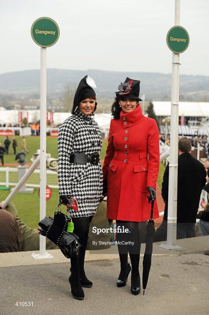 18 March 2010; Gerladine Ahern, left, and Bernadette O'Sullivan, from Killarney,Co. Kerry, ahead of the third day of the festival. Cheltenham Racing Festival - Thursday. Prestbury Park, Cheltenham, Gloucestershire, England. Picture credit: Stephen McCarthy / SPORTSFILE
