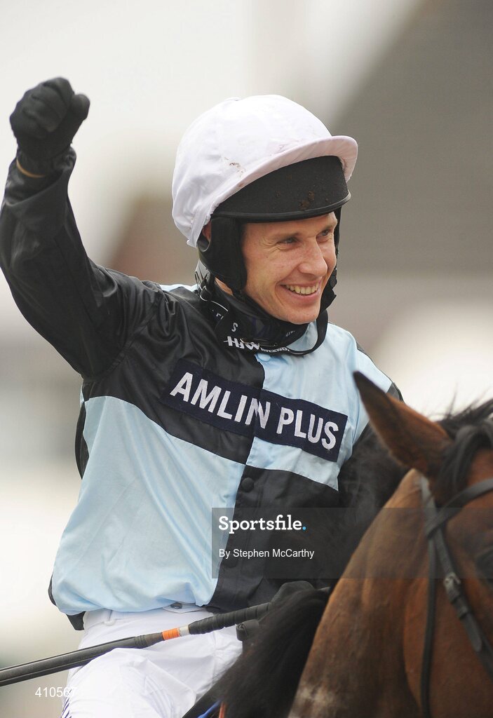 18 March 2010; Jockey Richard Johnston, onbaord Copper Bleu, celebrates after winning the Jewson Novices' Handicap Chase. Cheltenham Racing Festival - Thursday. Prestbury Park, Cheltenham, Gloucestershire, England. Picture credit: Stephen McCarthy / SPORTSFILE