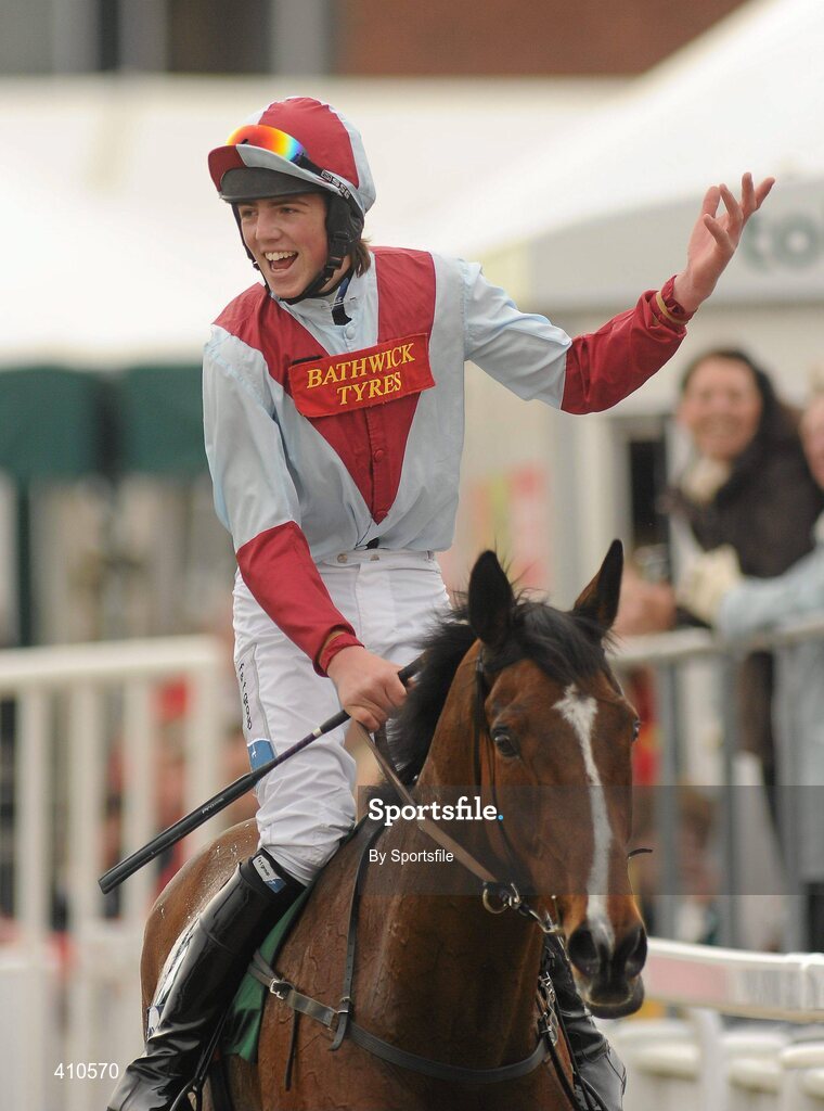 18 March 2010; Jockey Hadden Frost celebrates after winning the Pertemps Final on Buena Vista. Cheltenham Racing Festival - Thursday. Prestbury Park, Cheltenham, Gloucestershire, England. Photo by Sportsfile