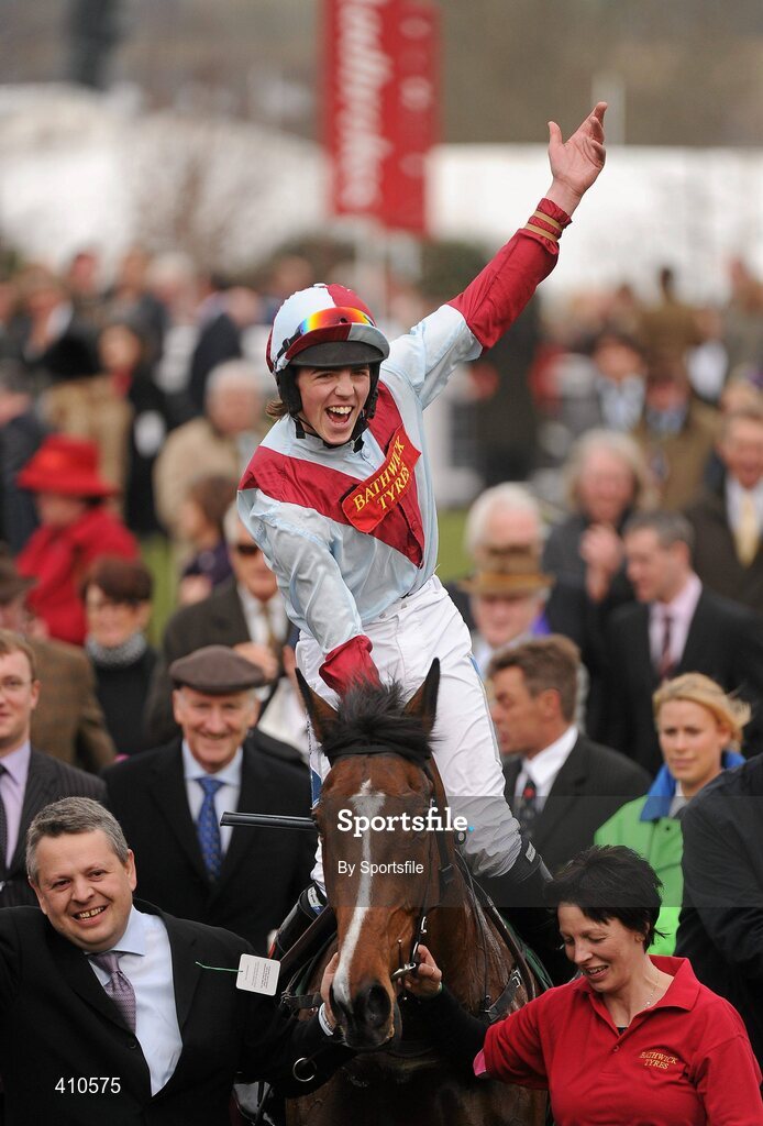 18 March 2010; Jockey Hadden Frost celebrates after winning the Pertemps Final on Buena Vista. Cheltenham Racing Festival - Thursday. Prestbury Park, Cheltenham, Gloucestershire, England. Photo by Sportsfile