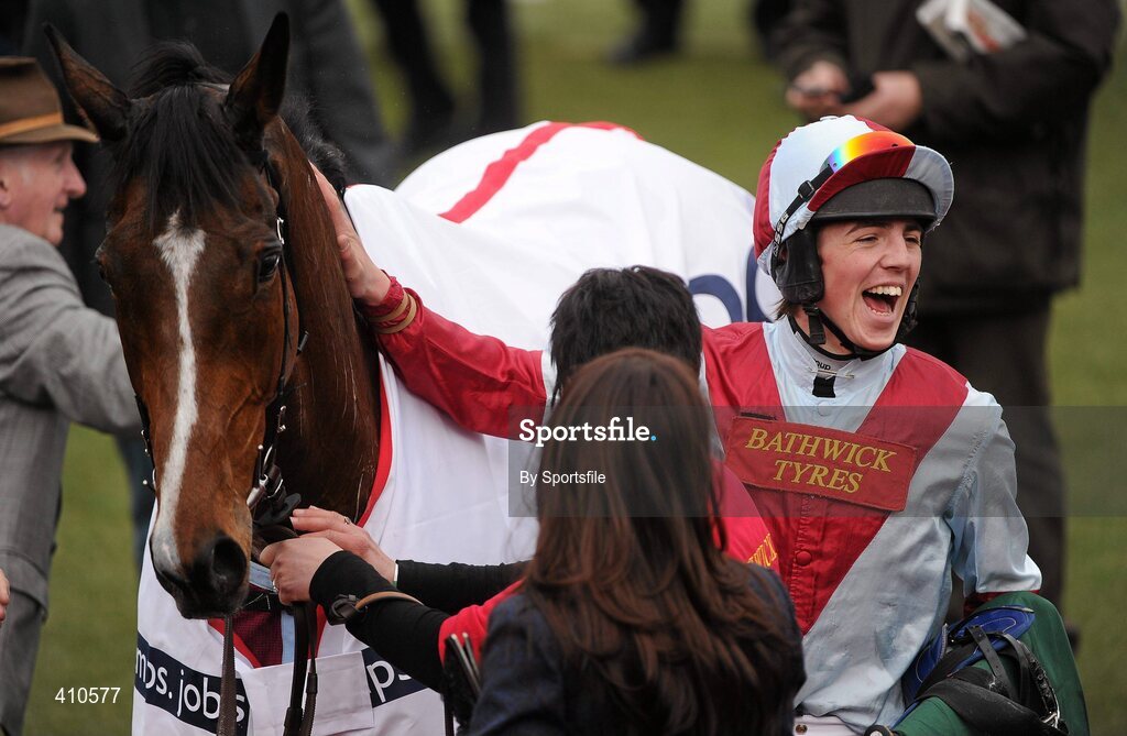 18 March 2010; Jockey Hadden Frost celebrates after winning the Pertemps Final on Buena Vista. Cheltenham Racing Festival - Thursday. Prestbury Park, Cheltenham, Gloucestershire, England. Photo by Sportsfile