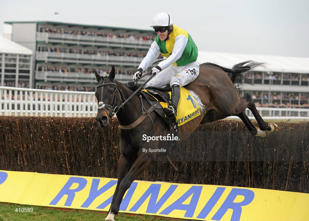 18 March 2010; Albertas Run, with Tony McCoy up, jumps the last on their way to winning the Ryanair Chase. Cheltenham Racing Festival - Thursday. Prestbury Park, Cheltenham, Gloucestershire, England. Photo by Sportsfile