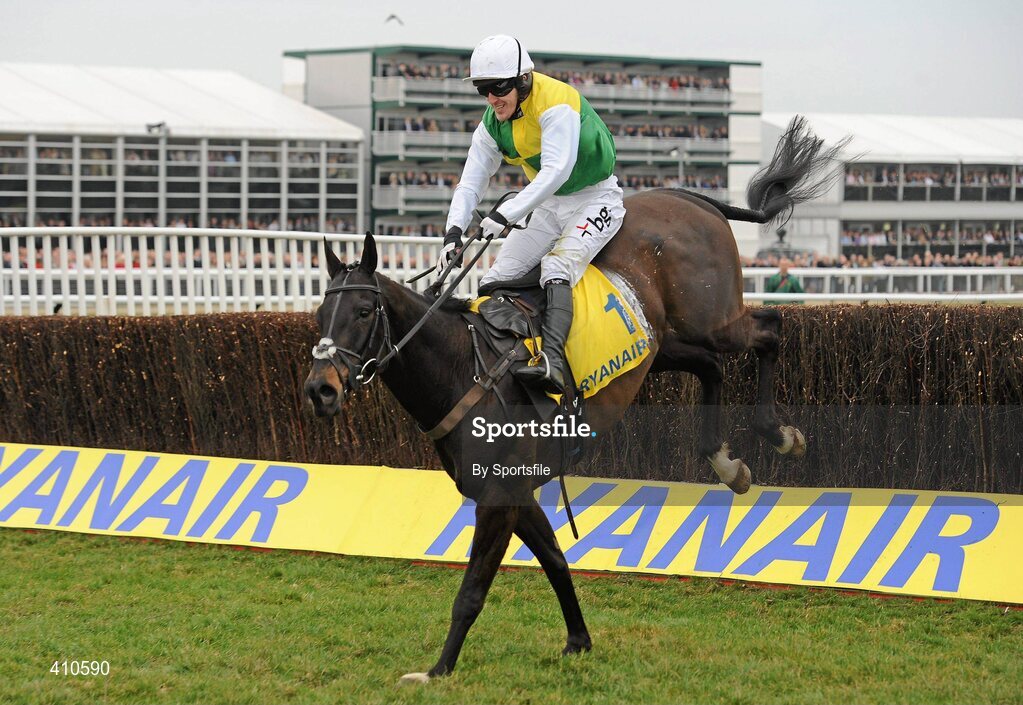 18 March 2010; Albertas Run, with Tony McCoy up, clears the last on their way to winning the Ryanair Chase. Cheltenham Racing Festival - Thursday. Prestbury Park, Cheltenham, Gloucestershire, England. Photo by Sportsfile