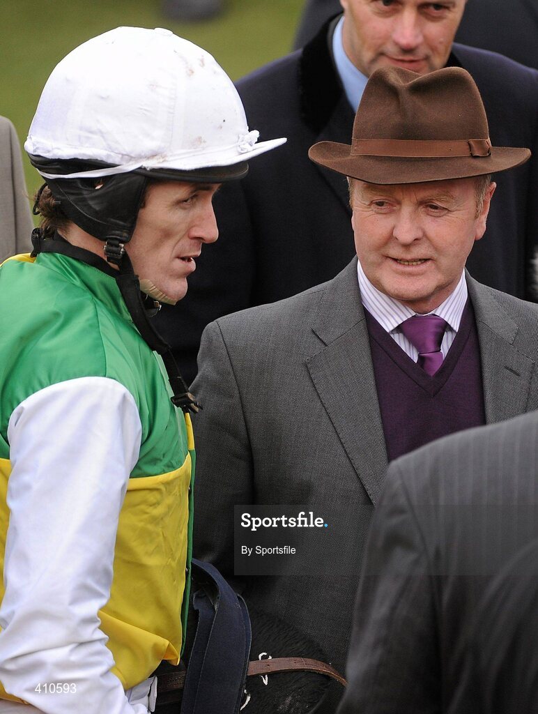 18 March 2010; Jockey Tony McCoy and trainer Jonjo O'Neill celebrate after winning the Ryanair Chase with Albertas Run. Cheltenham Racing Festival - Thursday. Prestbury Park, Cheltenham, Gloucestershire, England. Photo by Sportsfile
